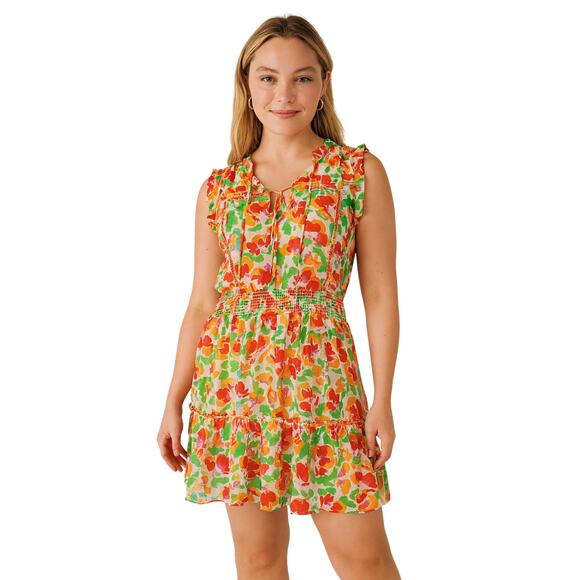 CAbi SZ M Spirit Dress Chiffon Smocked Ruffled Floral 6216 - Picture 1 of 5